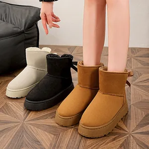 Warme Damen Plateau Schneestiefel mit dekorativer Schleife in drei Farben