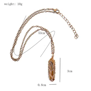 Dimensions of Tree of Life Tiger Eye necklace: 53cm chain, 3x0.8cm pendant, 10g.