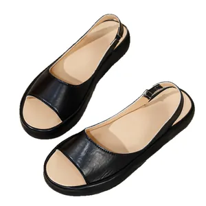 Sandales noires à plateforme et bout ouvert avec bride arrière confortable pour femme