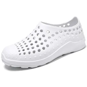Lightweight white breathable EVA garden clogs with soft anti-slip sole for summer
