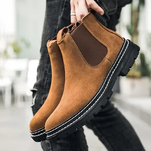 Bottines Chelsea en Daim Goodyear pour Hommes Doublées de Polaire Bottines Martin Robustes à Semelle Épaisse Grandes Tailles