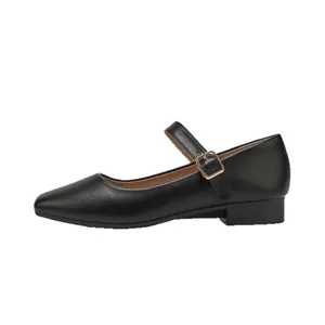 Elegantes zapatos Mary Jane negros vintage de punta cuadrada con tacón bajo y hebilla