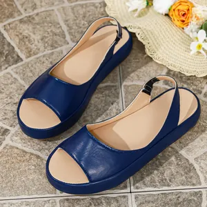 Sandalias de plataforma azul para mujer con correa trasera, estilo de verano.