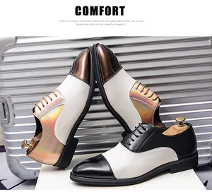 Eleganti scarpe da uomo in stile britannico in pelle bicolore nera e marrone lucida