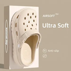 2025 new unisex anti-slip EVA clogs in beige shown with breathable holes and lightweight design