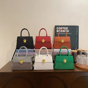 Women Vintage Crocodile Pattern Shoulder Bag Retro PU Leather Crossbody Handbag Irregular Gold Buckle Underarm Small Square Bag