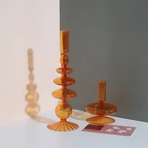 Bougeoirs artistiques en verre ambré aux formes géométriques pour décoration intérieure