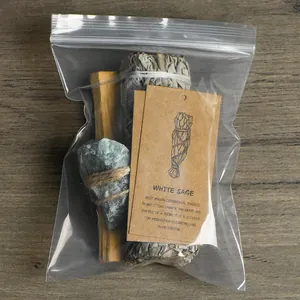 Natural White Sage bundle and Palo Santo stick smudge kit with green raw crystal stone