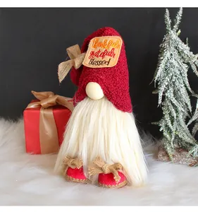 Christmas gnome plush decoration with Thankful Grateful Blessed patch and white beard