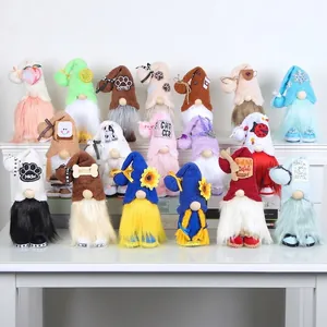 Handmade Standing Faceless Gnome Doll Plush Figurine Sunflower Coffee Series Long Beard Gnome For Home Desktop Festival Party Decoration