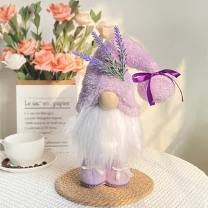 Lavender plush gnome figurine with purple hat for cozy holiday desktop decoration