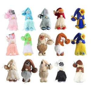 Set of 15 handmade plush gnome dolls with diverse festive themes for home table decoration