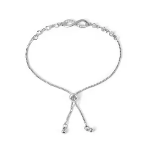 Elegant S925 sterling silver infinity bracelet with sparkling crystals and adjustable bolo clasp