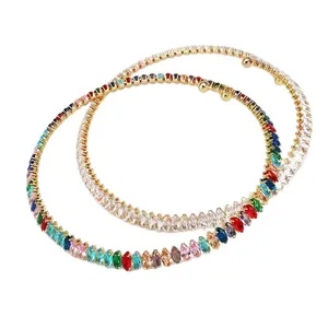 Vintage gold-plated necklace set with colorful and clear marquise-cut zircons