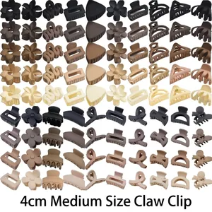 Grid display of medium-sized matte hair claw clips in various neutral earth tones.