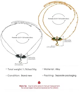 Detailed product dimensions for enamel flying dragon alloy waist chain in gold and silver