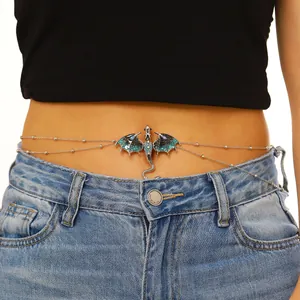 Vintage dragon belly chain with blue enamel and crystal details on dual silver chain