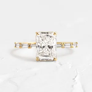 S925 Sterling Silver Radiant Cut Zirconia Ring 18K Gold Plated Emerald Cut Geometric Minimalist Finger Ring For Women