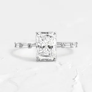 Elegant S925 sterling silver ring featuring a large radiant emerald cut cubic zirconia