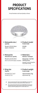 Especificaciones detalladas del anillo de plata 925 con 133 piedras moissanita