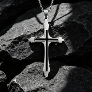 Men Titanium Steel Cross Pendant Necklace With Black Enamel Drip Oil Minimalist Modern Urban Fashion Jewelry For Men Gift