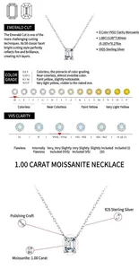 Details des Smaragdschliff Moissanit-Anhängers mit Farb- und Reinheitstabellen