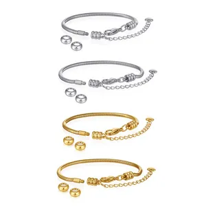 Set di quattro bracciali a catena a serpente in acciaio inox per perline fai da te, oro e argento.