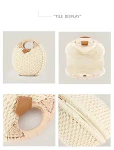 Détails d'un sac à main en corde de papier tissé en forme de coquille avec fermeture éclair
