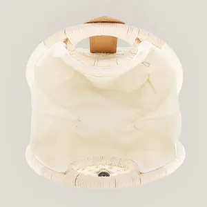 Sac à main tendance en paille tressée avec doublure crème spacieuse et anses rondes