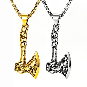 Wikinger Wolfskopf Axt Anhänger Halskette Für Herren Retro Antiksilber Edelstahl Boxkette Keltischer Piraten Rock Schmuck
