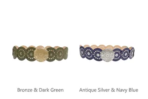 Stijlvolle Vintage Western brede riemen met metalen cirkels in groen en marineblauw