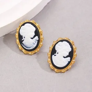 Vintage Gothic Totenkopf Dame Cameo Ohrringe Für Damen Altsilber Gold Vergoldet Roter Strass Halloween Schmuck Ohrhänger