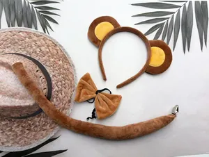 Complete plush monkey ears headband bow tie and tail costume set for adult performances