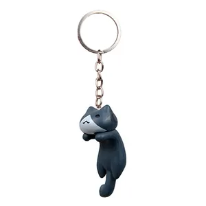 Adorable Japanese style cartoon grey cat keychain accessory for car keys and bag charms