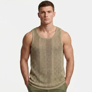 Canotta da Uomo in Maglia a Rete Traforata Estiva Casual Traspirante Senza Maniche Gilet Sportivo Streetwear Top in Acrilico Cotone
