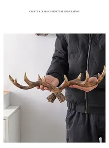 Close-up detail of American retro antler wall hook showing realistic horn texture and finish