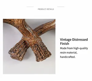 Detailed view of handcrafted resin antler hook with retro distressed texture finish
