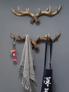 Retro American style antler decorative resin wall hooks for hanging keys and coats on wall