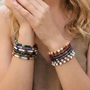 Handmade Bohemian Natural Stone Beaded Bracelet Vintage Ethnic Multicolored Layered Bracelet For Women Men Daily Jewelry