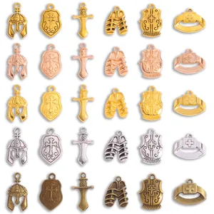 Vintage Antique Silver Alloy Medieval Knight Pendants Cross Shield Sword Helmet Charms For DIY Jewelry Making Necklaces