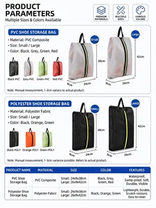 Detaillierte Größentabelle für wasserdichte Reise-Schuhbeutel aus PVC und Polyester