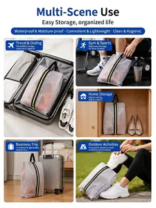 Transparente Schuhbeutel für Reisen, Fitnessstudio und Organisation zu Hause in fünf Szenen