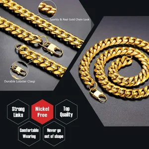 Collar de cadena cubana de acero inoxidable dorado con cierre de langosta duradero