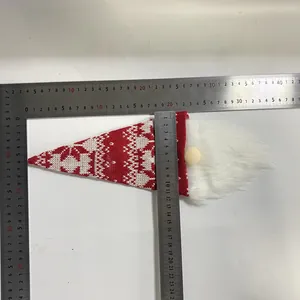 Detailed dimensions of a red and white knitted Christmas gnome wine bottle cover