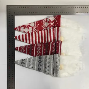 Set of 4 Christmas gnome wine bottle covers with knitted hats and white fur