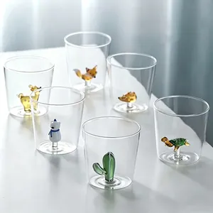 Creative 3D Animal Figurine Inside Borosilicate Glass Cup Heat Resistant Transparent Water Mug For Office Home Gift
