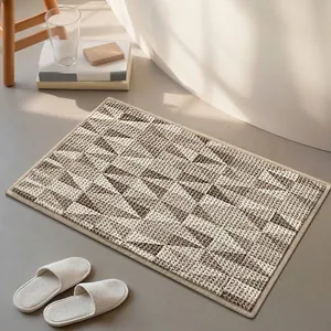 Chenille Bathroom Bath Mat Absorbent Thick Non-Slip Floor Rug Machine Washable Modern Shower Door Entryway Soft Cozy