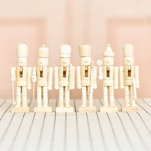 6 stks Onbehandelde Blanco Houten Notenkraker Soldaten Set 13cm DIY Schilderen Kerstboom Hangende Decoratie Handgemaakte Lotushout Figuren Cadeau