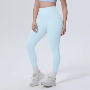 Leggings da yoga a vita alta azzurro cielo effetto nudo per fitness e corsa donna