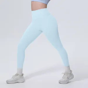 Leggings da yoga celesti a vita alta con design senza cuciture effetto nudo per fitness